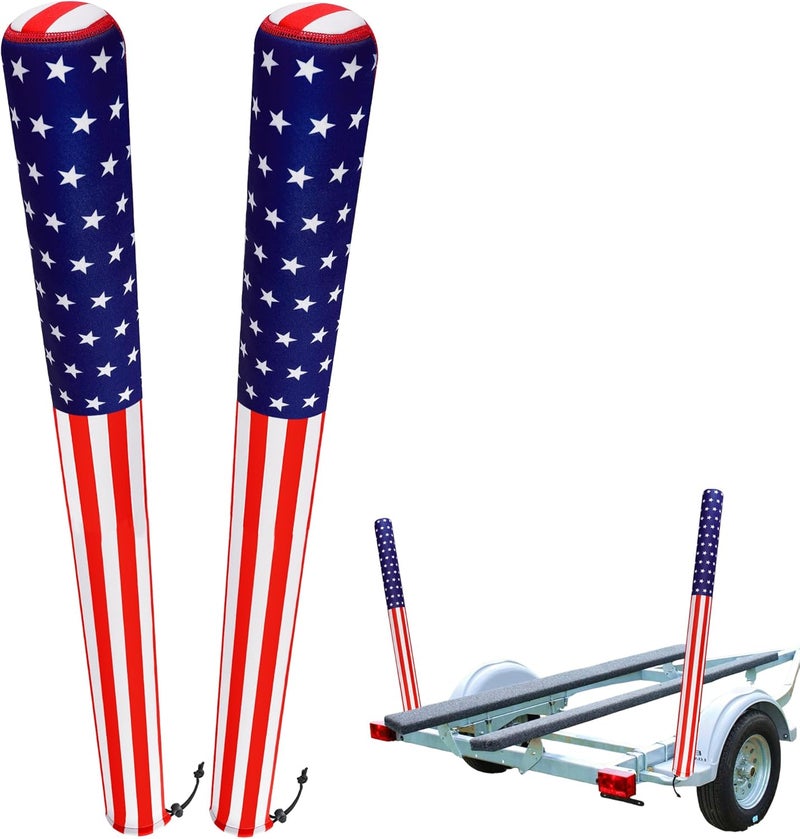 DECOHS 48" USA Boat Trailer Guide Pole Cover- Heavy Duty Neoprene Boat Trailer Capped Guide Protective Cover- 4th of July American Flag Marine Trailer Guide Poles Cover for Sailboat Trailer (Set of 2) - Image 1